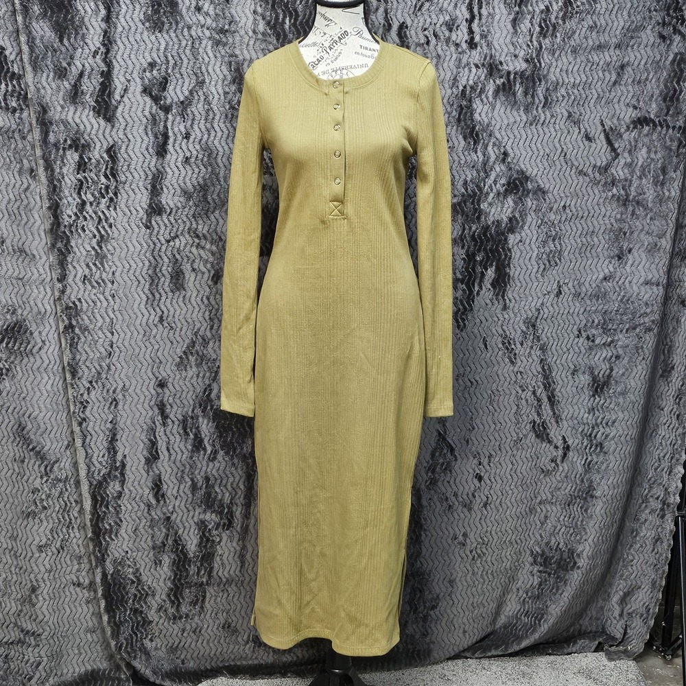 Sweaty Betty Henley Midi Dress Sz XS Brown Ribbed Stretch Athleisure Minimalist